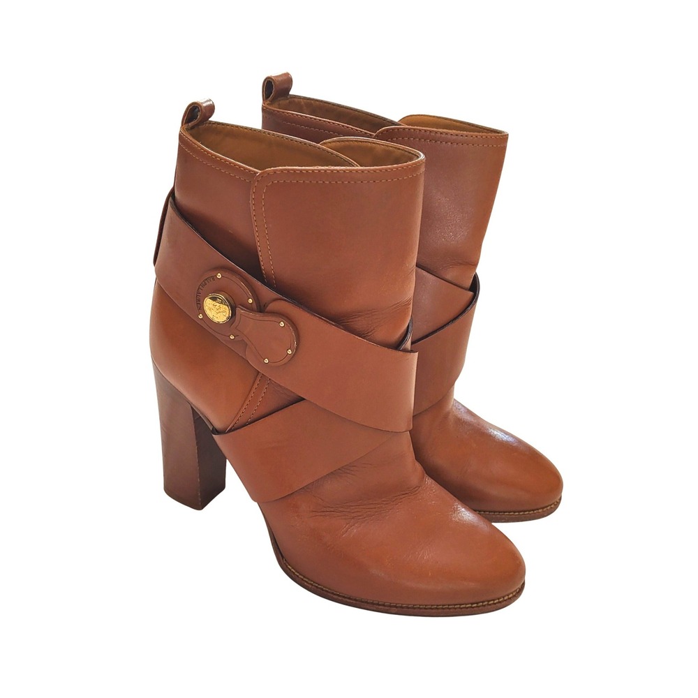 Ralph Lauren Collection Purple Label Cognac Brown Leather Ankle Boots 38 US 7.5